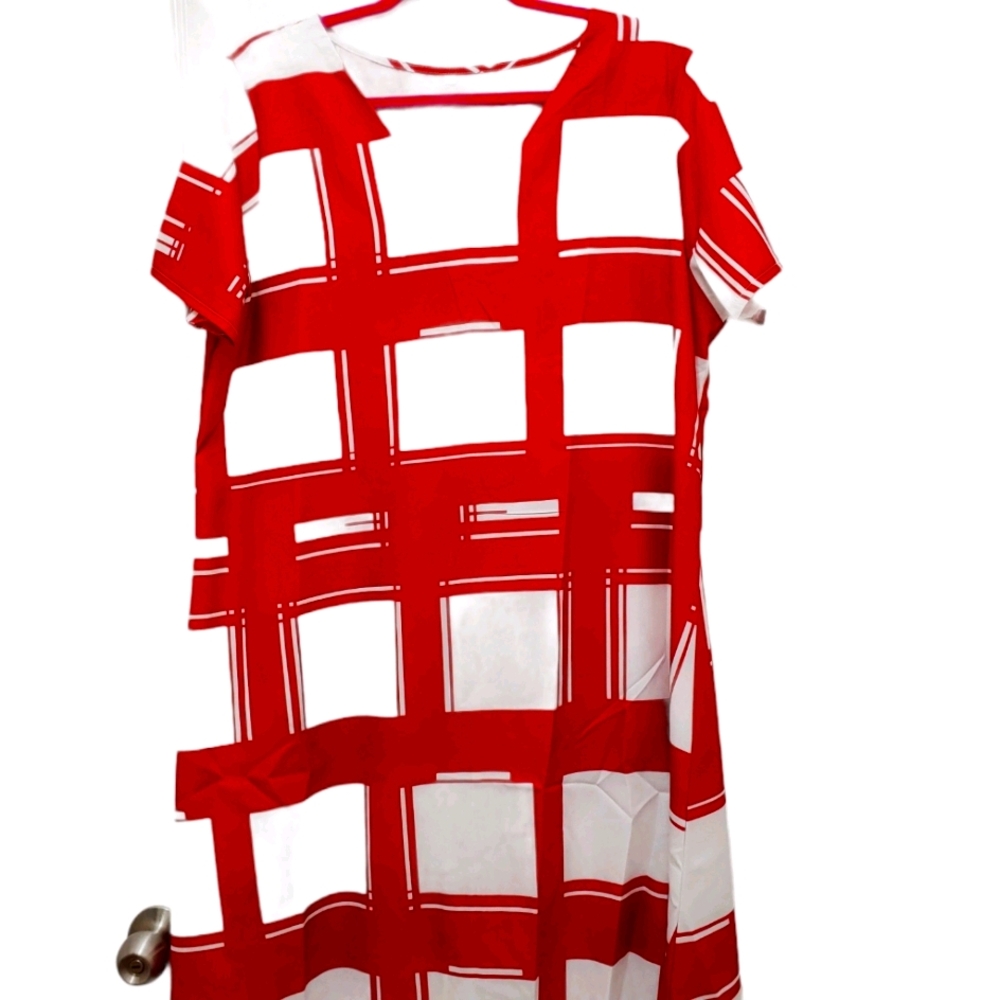``D25473 NNT Casual Red & White Block Tunic Dress